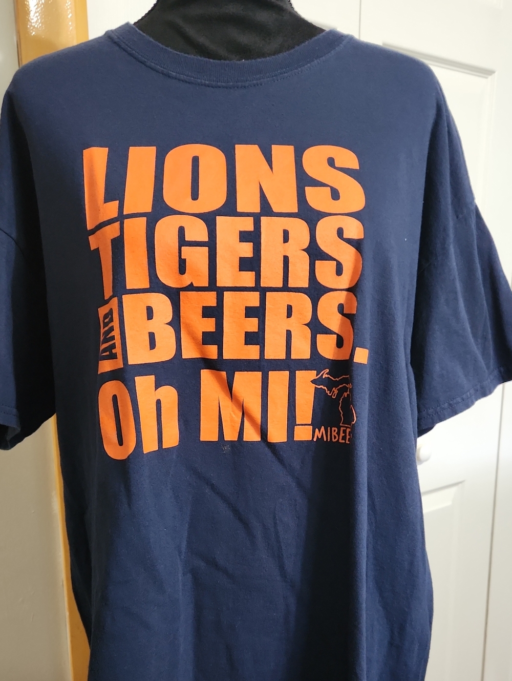 Gildan Navy Short-Sleeve Graphic Tee with Orange Print